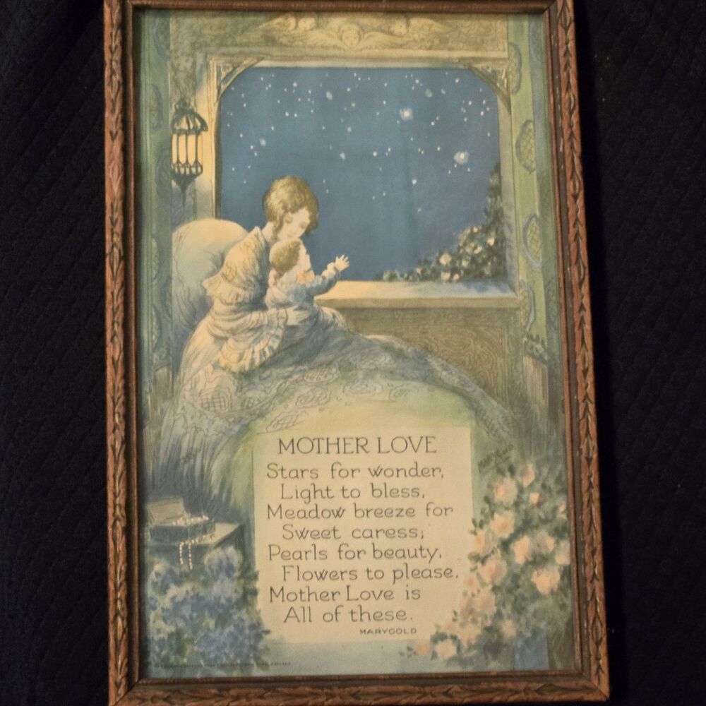 Vtg Antq Mother Love Poem By Marygold, Reliance Frame 11.5 X 7.5